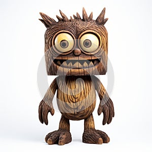 Handmade Wood Monster Figure: Scary Cartoonish Character Design