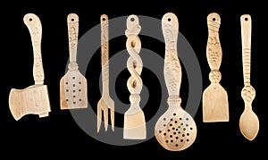 Handmade wooden cutlery with intricate design