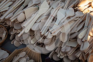 Handmade wooden kitchen utensils, selling on street market