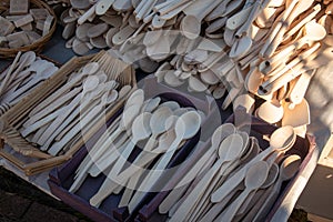 Handmade wooden kitchen utensils, selling on street market