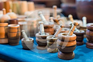 Handmade wooden mortars