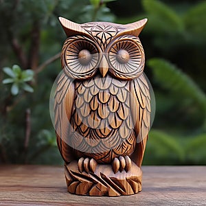 Handmade Wooden Owl Statue With Nature-inspired Patterns