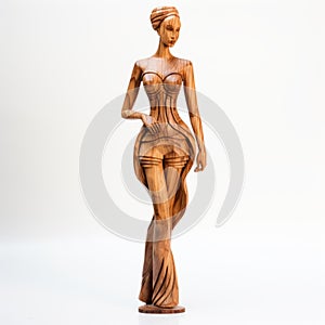 Handmade Wooden Sculpture Of Glamorous Pin-up Woman In Dress
