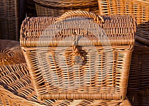 Handmade wooden wicker basket.