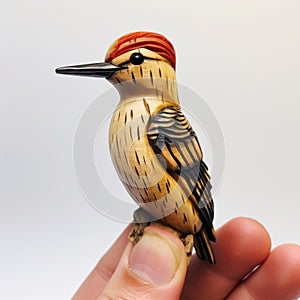 Handmade Woodpecker Bird Carving: Portrait Miniature Style photo