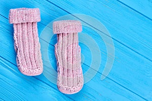 Handmade wool knitted childrens socks.