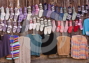 Handmade wool socks and sweaters
