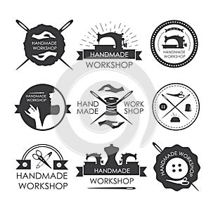 Handmade workshop logo vintage vector set