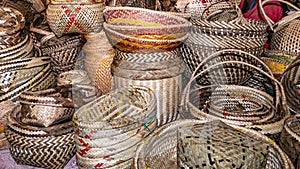 Handmade woven baskets from Esmeraldas province made from natural fibe, Ecuadorr