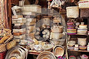 Handmade woven baskets made from straw