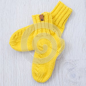 Handmade yellow knitted socks