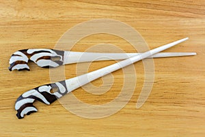 Handmade Zebra carved bone hairpin. White hair fork dyed with safari animal pattern from Africa