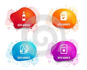 Handout, Algorithm and Brandy bottle icons. Delete file sign. Documents example, Project, Whiskey. Vector