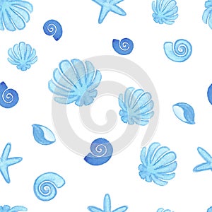 Handpaint watercolor shells seamless