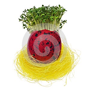 Handpainted Easter egg in multicolored patterns and decors in a