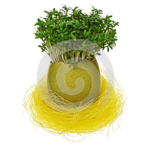 Handpainted Easter egg in multicolored patterns and decors in a