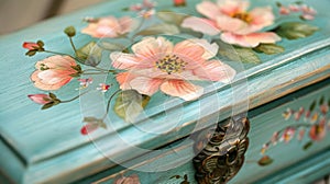 A handpainted jewelry box personalized with delicate flowers and a customers name. photo