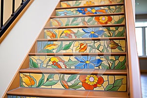 handpainted tiles on stairwell risers