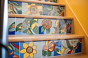 handpainted tiles on stairwell risers