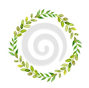 Handpainted watercolor round green leaf wreath