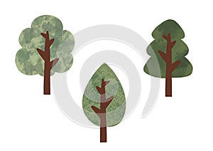 Handpainted watercolor vector set of trees