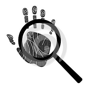 Handprint with magnifying glass icon. Personal identification. Clean and modern vector illustration for design, web.