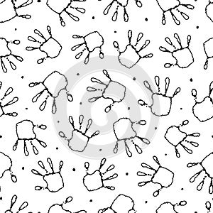 Handprint seamless pattern. Abstract hand print. Repeated background for design prints. Repeating Imprint texture. Black and white