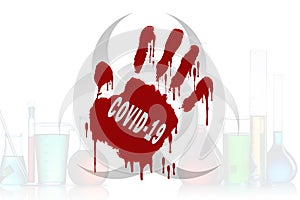 Handprint with the words Coronavirus, Pandemic, Covid-19