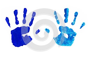 Handprints by children isolated on a white background