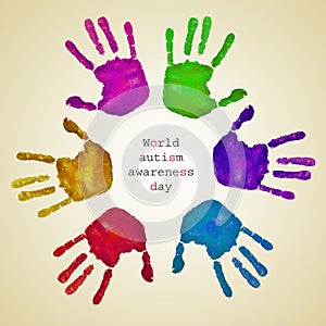 Handprints of different colors and text world autism awareness d photo