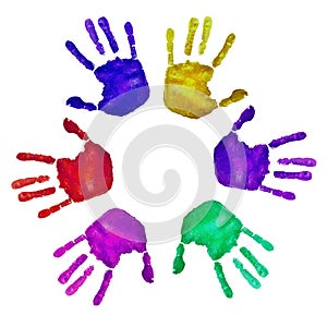 Handprints of different colors photo