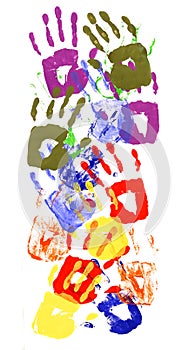 Child handprints multicolor vertical border