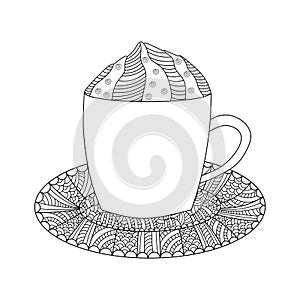 Handr drawn cup. Mug icon. Coloring page