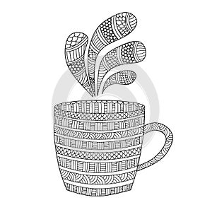 Handr drawn cup. Mug icon. Coloring page