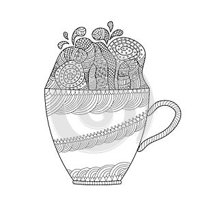 Handr drawn cup. Mug icon. Coloring page