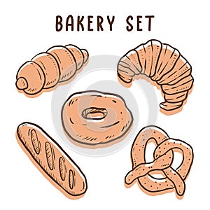 handraw vector illustraion icon set of bakery