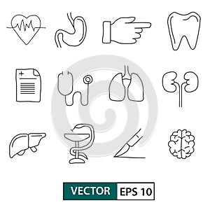 Handrawing medical health icon set. Isolated on white. Vector illustration EPS 10 photo
