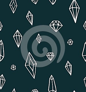 Handrawn crystal gems pattern vector dark green photo
