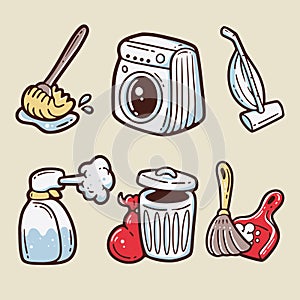 Handrawn Doodle Icon With Cleaning Theme