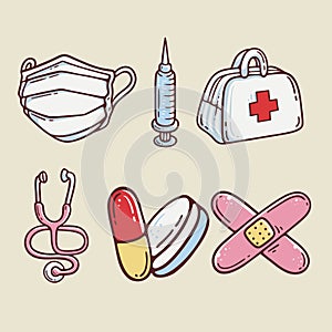 Handrawn Doodle Icon With Hospital Theme