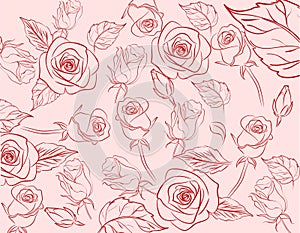 Handrawn Vintage Pastel Rose Seamless Pattern Background photo
