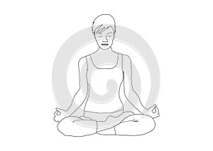 Handrawn woman with short hair practicing yoga, lotus position padmasana photo