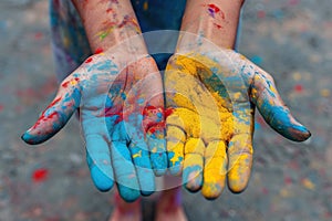 Hands adorned with Holi paint