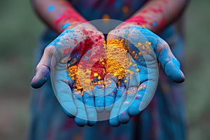 Hands adorned with Holi paint