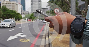 Hands of african american businesswoman using smartphone