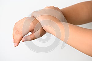 Hands Applying Sanitizer Gel. hands using wash hand sanitizer gel dispenser, against Novel coronavirus or Corona Virus Disease (