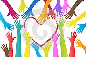 Hands around a heart logo vector image