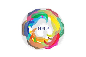 Hands around a help text word logo vector