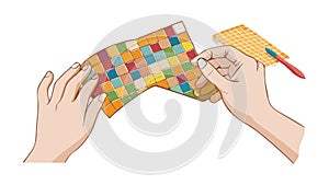 Hands Assembling a Colorful Mosaic or Puzzle, vector design Generative AI