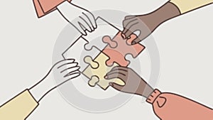 Hands Assembling Puzzle, Collaborative Problem Solving. vector design Generative AI